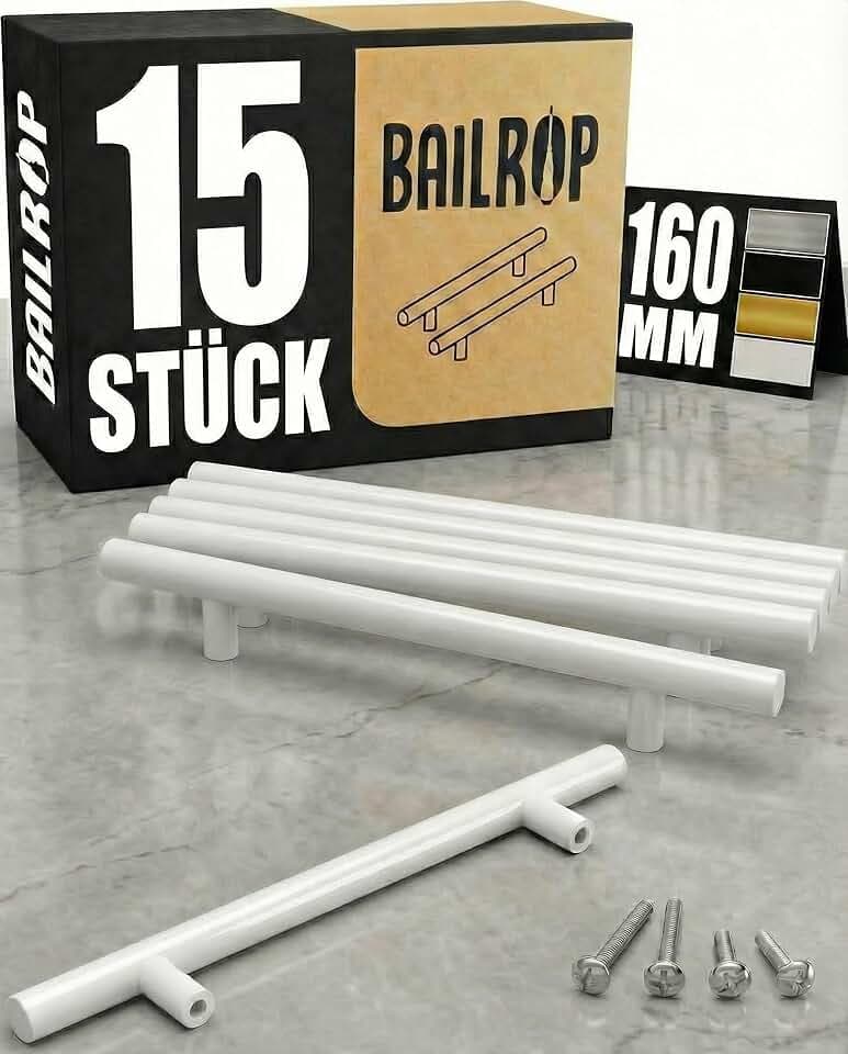 15x Küchengriffe Weiß 160mm - Schrankgriffe für Küchenschränke