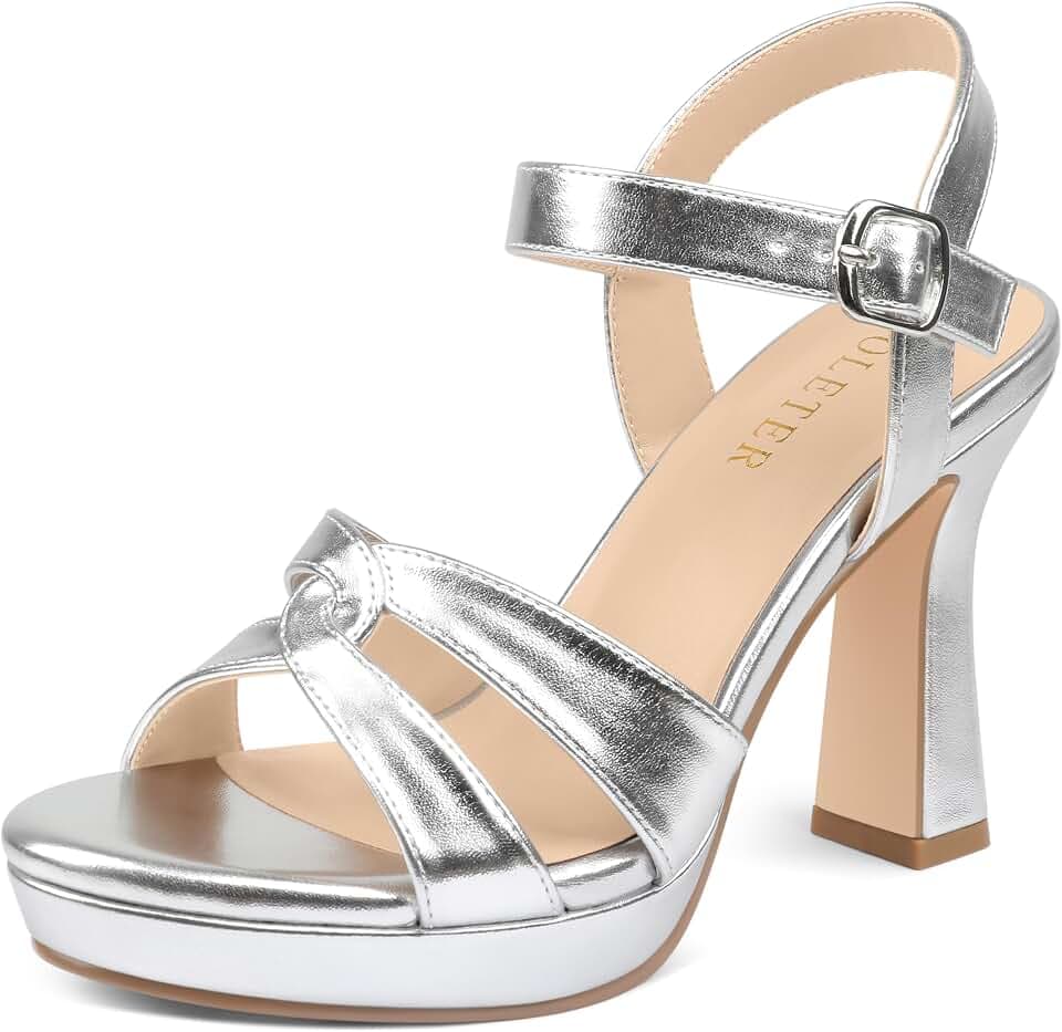 COLETER Women's Crisscross Platform Block Heel Ankle Strap Dress Sandals