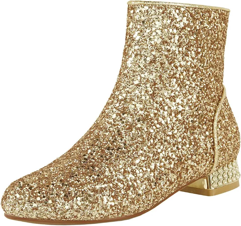 FIFSY Women Sequin Ankle Boots Low Heel Sparkly Glitter Booties