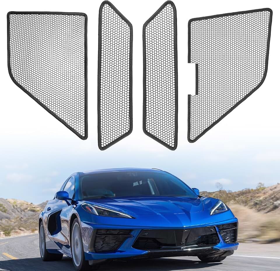 JOYTUTUS Front Grill Mesh Guards Compatible with 2020-2026 C8 Corvette, Upgraded Car Radiator Grille Guard, Aluminum Metal Car Grill Mesh Body Bumpers Outer & Inner Insert Grill Grate, 4 Pc