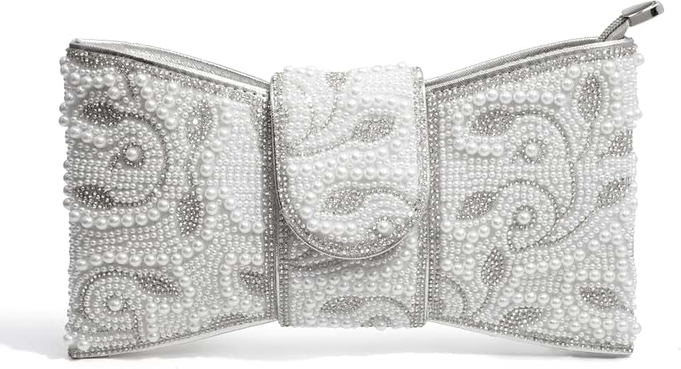 CARIEDO Pearl Rhinestone Bow Flip Clutch for Women - Wedding Prom Cocktail