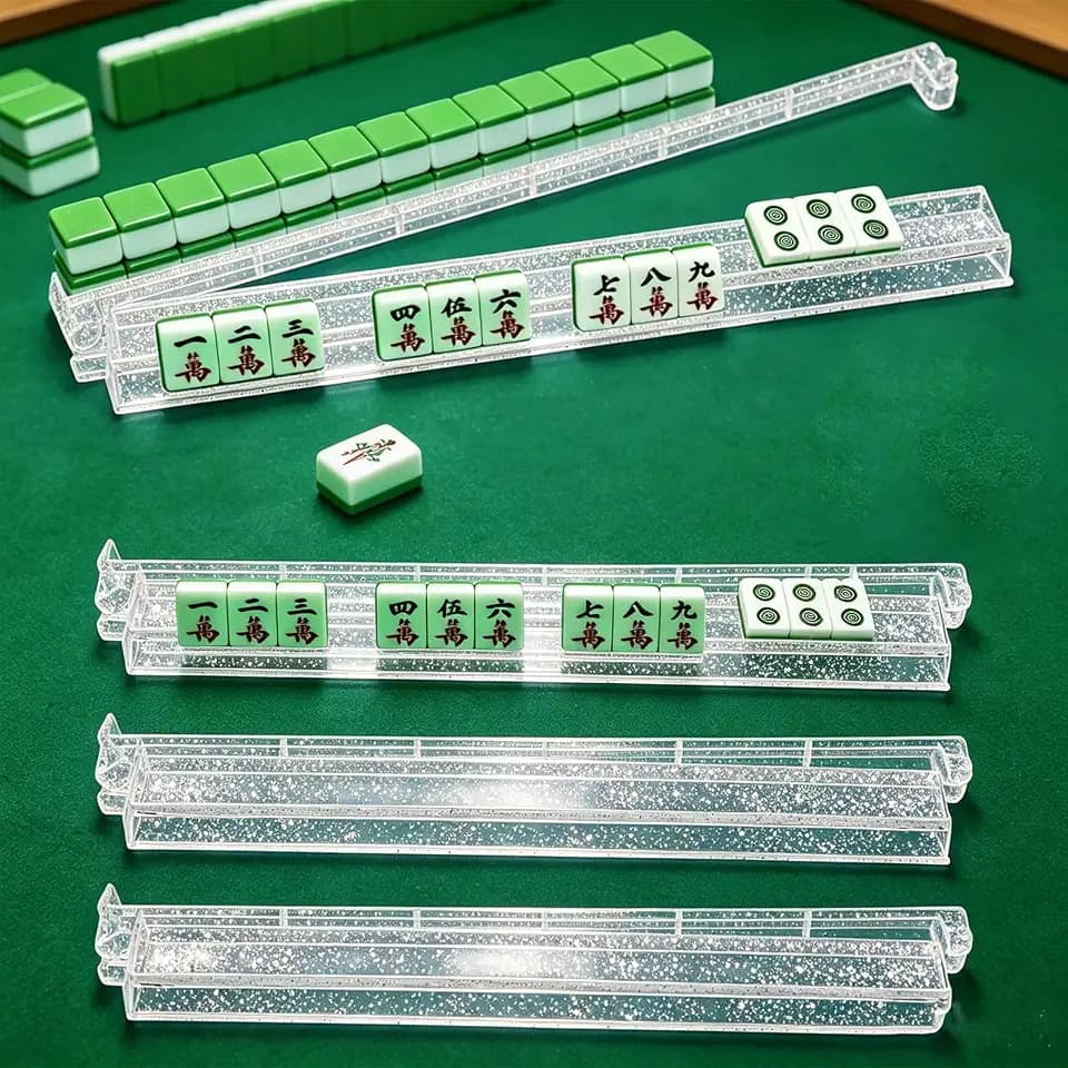 Set of 4 Clear Mahjong Racks with Pushers with Beautiful Glitter Decor