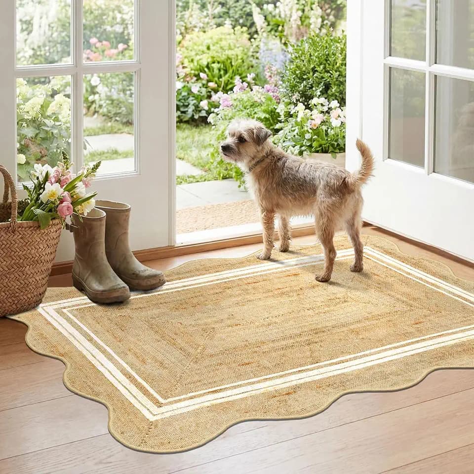 Boho Scalloped Outdoor Rug, 28"x43" Front Door Mat Indoor Entrance