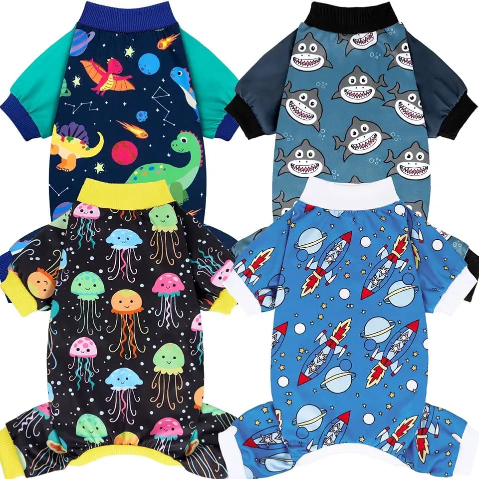 XPUDAC 4 Pack Dog Pajamas for Small Dogs Boy Puppy Pjs Onesies Clothes, S