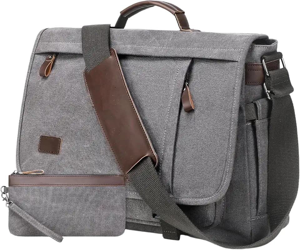 17.3 Inch Messenger Bag for Men: 2PCS Laptop Bag PU Leather Canvas Work Briefcase Large Office