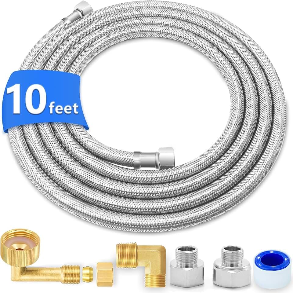 Dishwasher Installation Kit - 10FT Supply Line with Brass Elbows & Adapters
