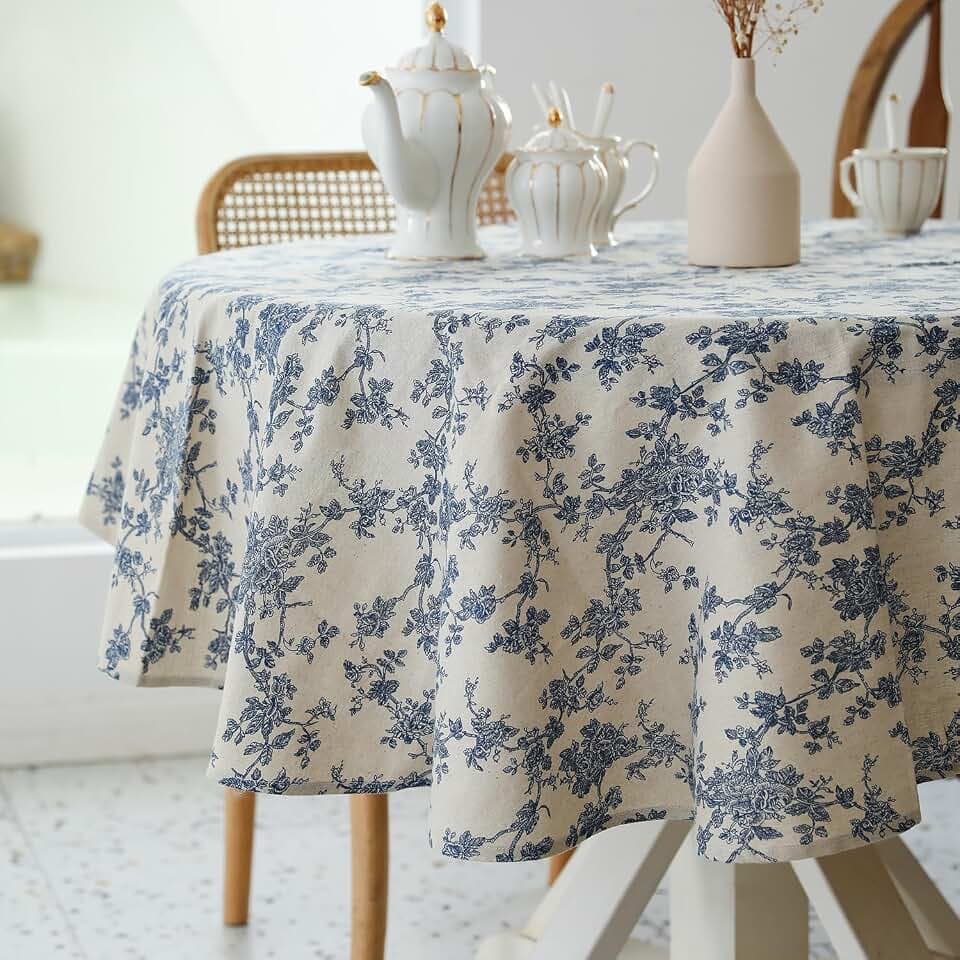 YiHomer Pastoral Round Table Cloth 100% Polyester Fabric 48 Inch Diameter