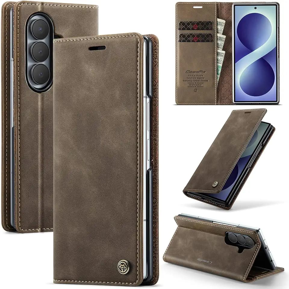 Wallet Case for Samsung Galaxy Z Fold 8 Ultra, PU Leather Magnetic Flip Case for Men Women with Card Holder Kickstand Shockproof Protection Case for Galaxy Z Fold 8 Ultra, Coffee