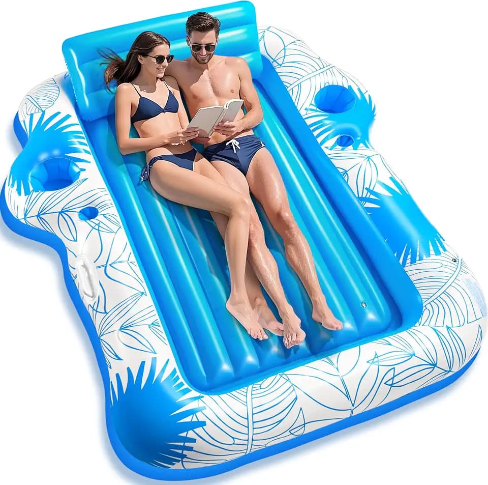 Tanning Pool Lounger Float for Adults- JIANYHW 4 in 1 Beach Sun Tan Tub Sunbathing Pool Lounge Raft Floatie Toys Water Filled Tanning Bed Mat Pad