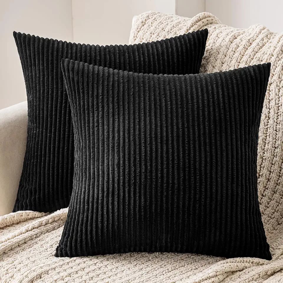 MIULEE 2er Set Kissenbezug 40x40 cm Kord Kissenhülle Sofakissen Schwarz | Dekorative Kissenbezug Couchkissen Dekokissen Zierkissenbezug Deko Kissenhülle mit Verstecktem Reißverschluss