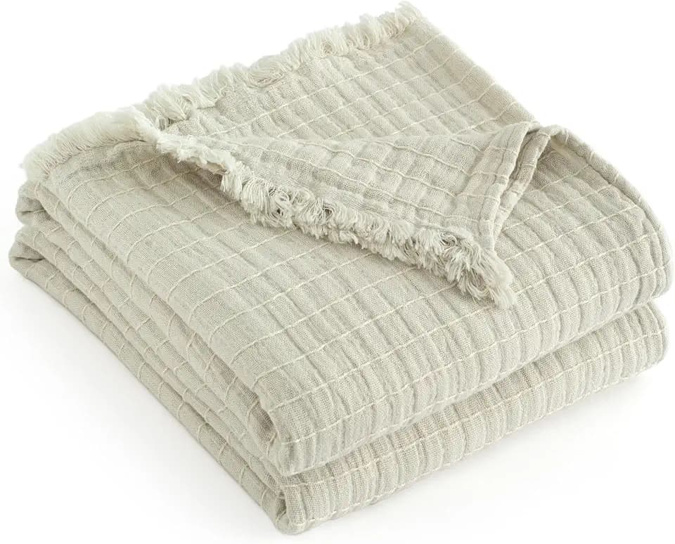 100% Cotton Muslin Bed Blanket Queen Size Throw Blanket for Couch