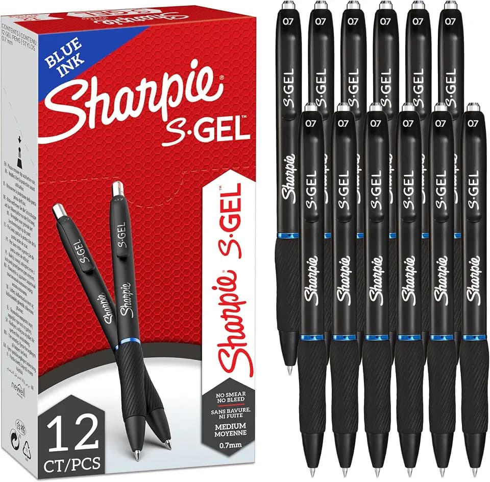 Sharpie S-Gel Gelstifte | mittlere Spitze (0,7 mm) | Gelschreiber mit blauer Tinte | 12 Stück