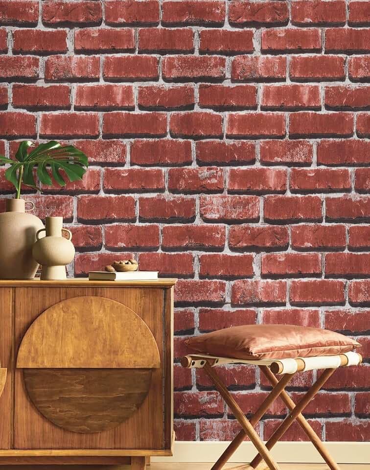 Fititem Red Brick Peel and Stick Wallpaper Faux Brick Paper 17.3”×393”