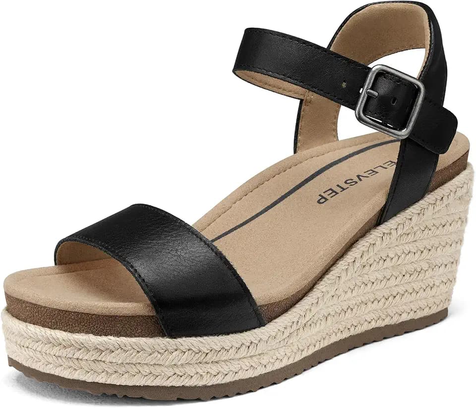 Women's Orthopedic Wedge Sandals: Arch Support Genuine Leather Platform Espadrilles - Comfortable Open Toe Casual Summer Sandals