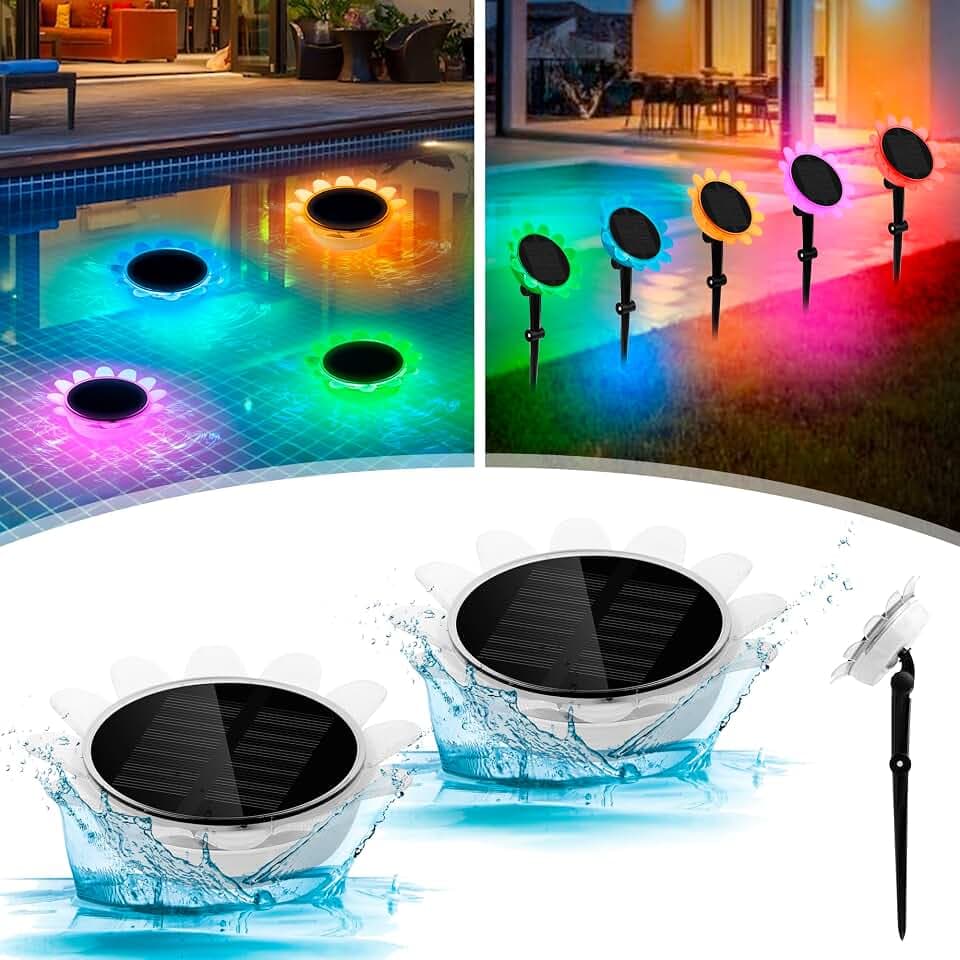 LED Poolbeleuchtung Unterwasser Solar 1/2 Stück – Schwimmende RGB Farbwechsel, IP68 Wasserdicht & Energiesparend für Gartenpool/Außenbereich inkl. Fernbedienung & Gartendeko (RGB 2 Stück)