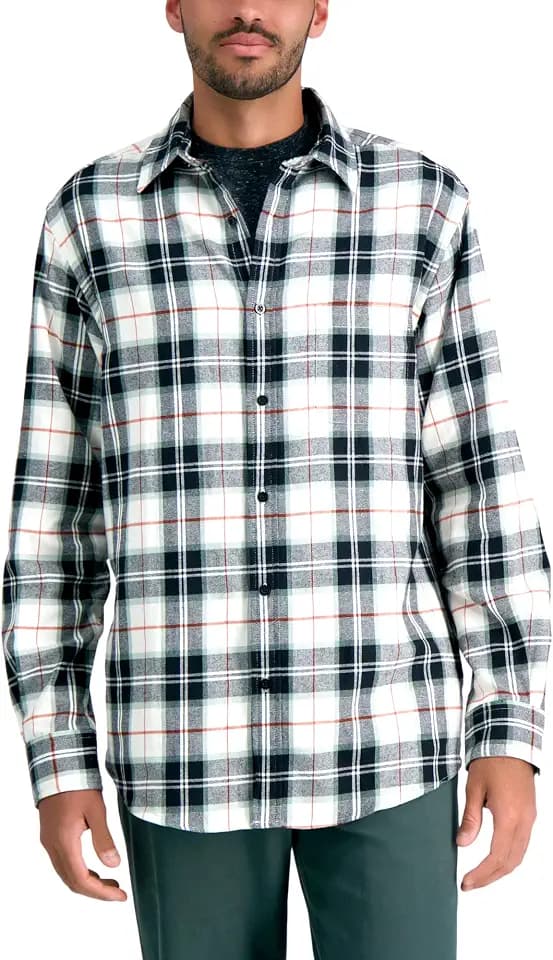 Haggar Men's Long Sleeve Cotton Flannel Plaid Shirt