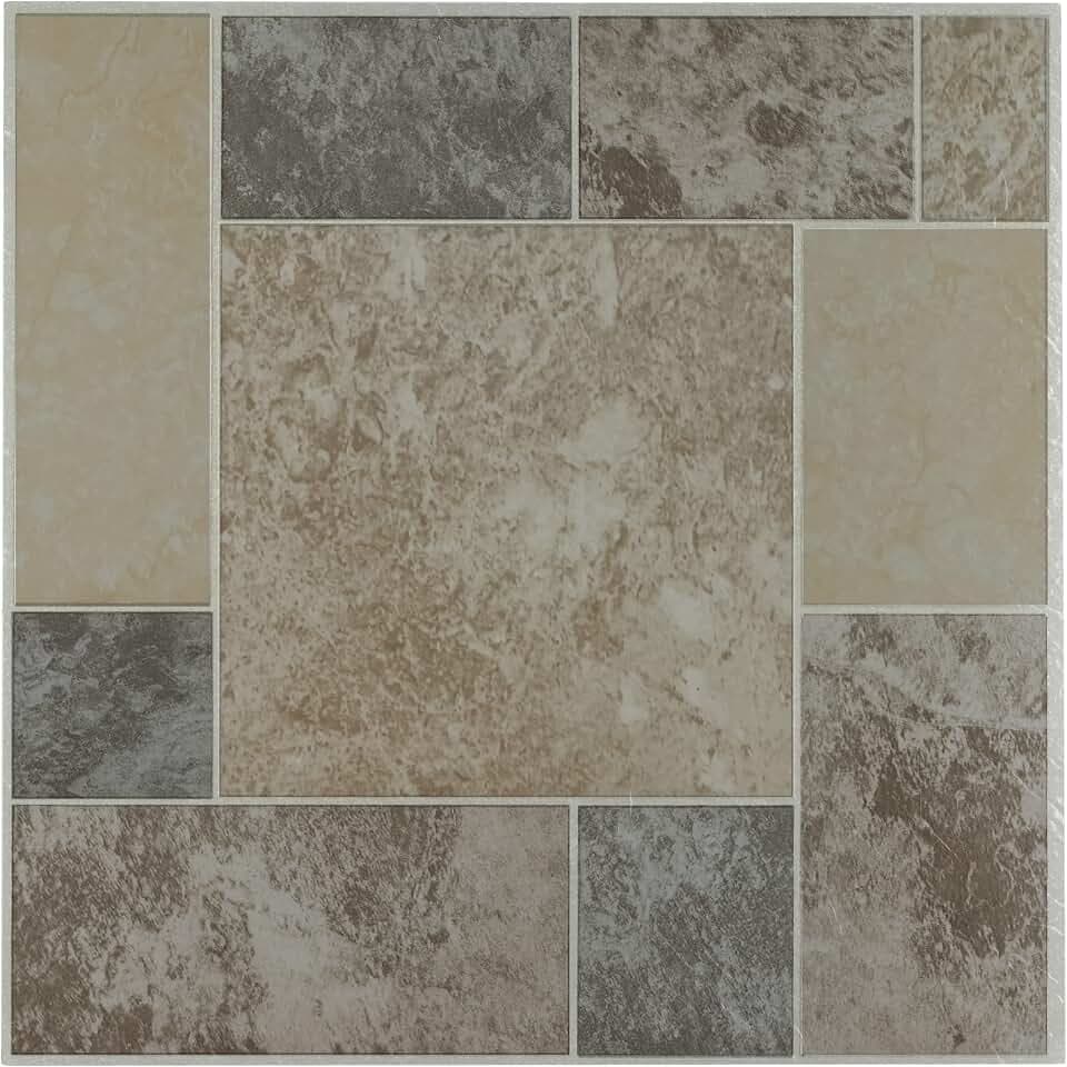 Nexus Self Adhesive 12-Inch Vinyl Floor Tiles, 20 Tiles - 12" x 12", Ancient Beige Mosaic Pattern - Peel & Stick, DIY Flooring for Kitchen, Dining Room, Bedrooms & Bathrooms by Achim Home Decor