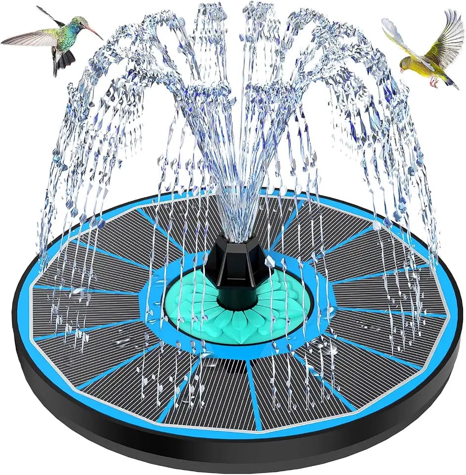 Solar Fountain Cyan Flower, Upgrade 3.5W Solar Bird Bath Fountains, Solar Powered Water Fountain with 7 Nozzles, 4 Fixed Pipes for Hummingbirds, Bird Bath, Garden, Pool, and Pond