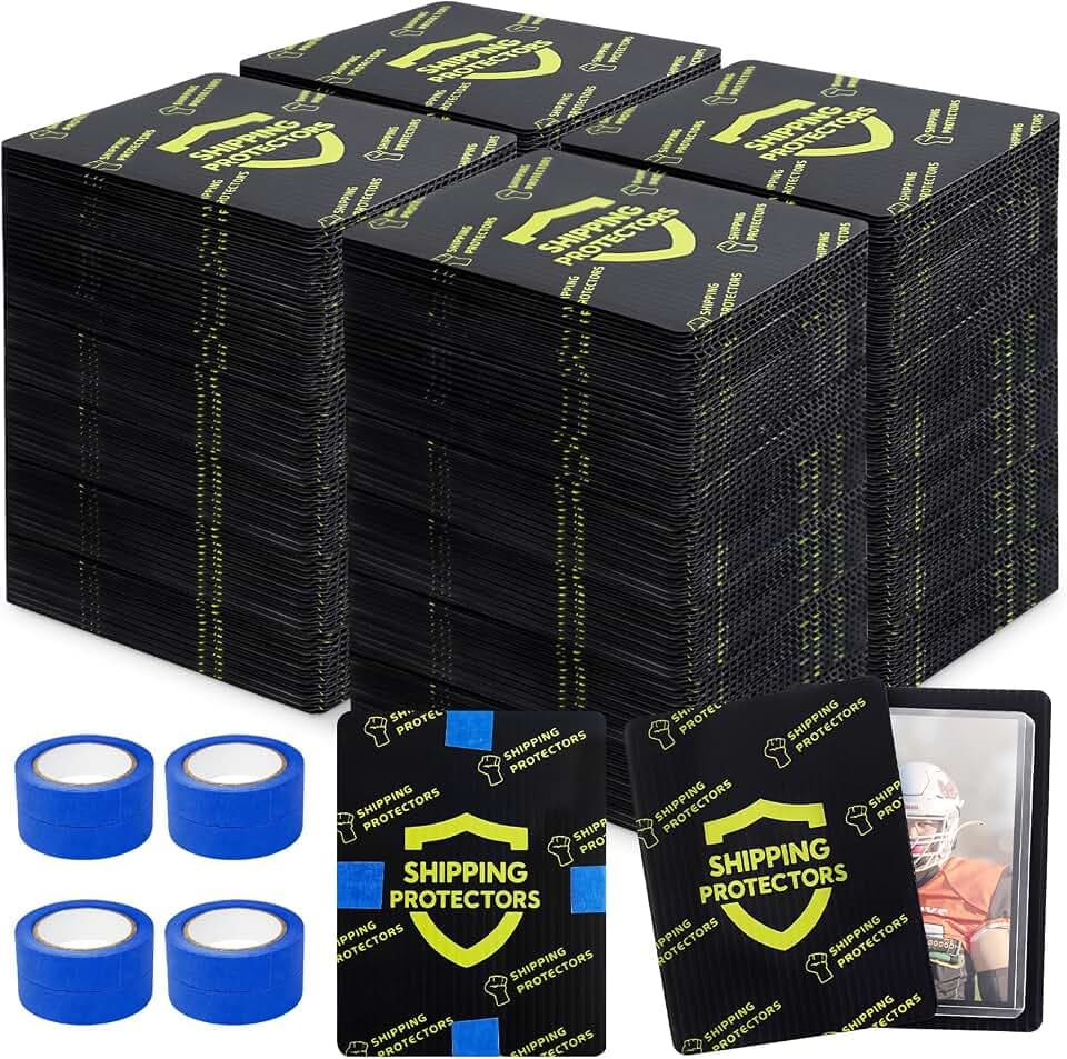1000-Pack Trading Card Shipping Protectors 3.5'' x 4.5'' with 8 Rolls of Tape Heavy Duty Corrugated Sheet for Safe Shipping, Precut Card Mailers for Sports, MTG, and Collectible Cards (Black)