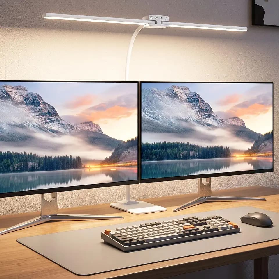 24W Led Desk Lamps with Base for Office Home, 31.5-in Double Head, White