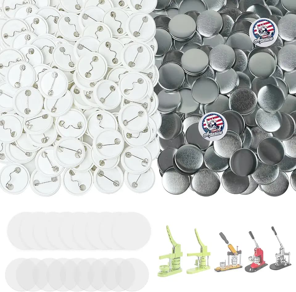 200 Sets (800 Pcs Total) 1 in Button Maker Supplies, 0.98 inch / 25mm Button Parts Buttons Supplies, 1 in Blank Badge Parts with Blank Paper for Buttons Maker Machine Pin Maker