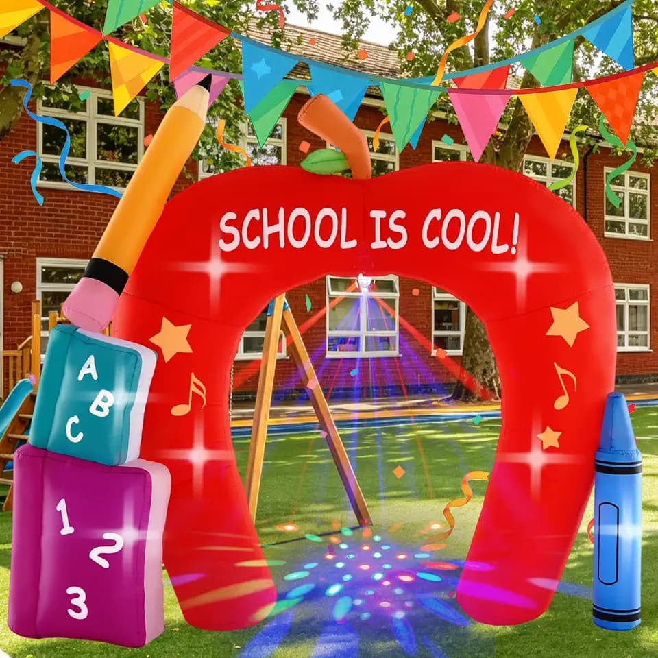 HZGDEJTG10FT Back to School Apple and Pen Arch, an Inflatable Decoration for the Back-to-School Season, Featuring LED Lights for Outdoor use, Suitable for Indoor, Patio, Lawn, and Garden Settings.
