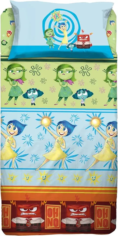 Inside Out Bettwäsche-Set für Einzelbett, Disney, Bettlaken, Spannbettlaken, Kissenbezug, Disney, 100% Baumwolle, offizielles Produkt