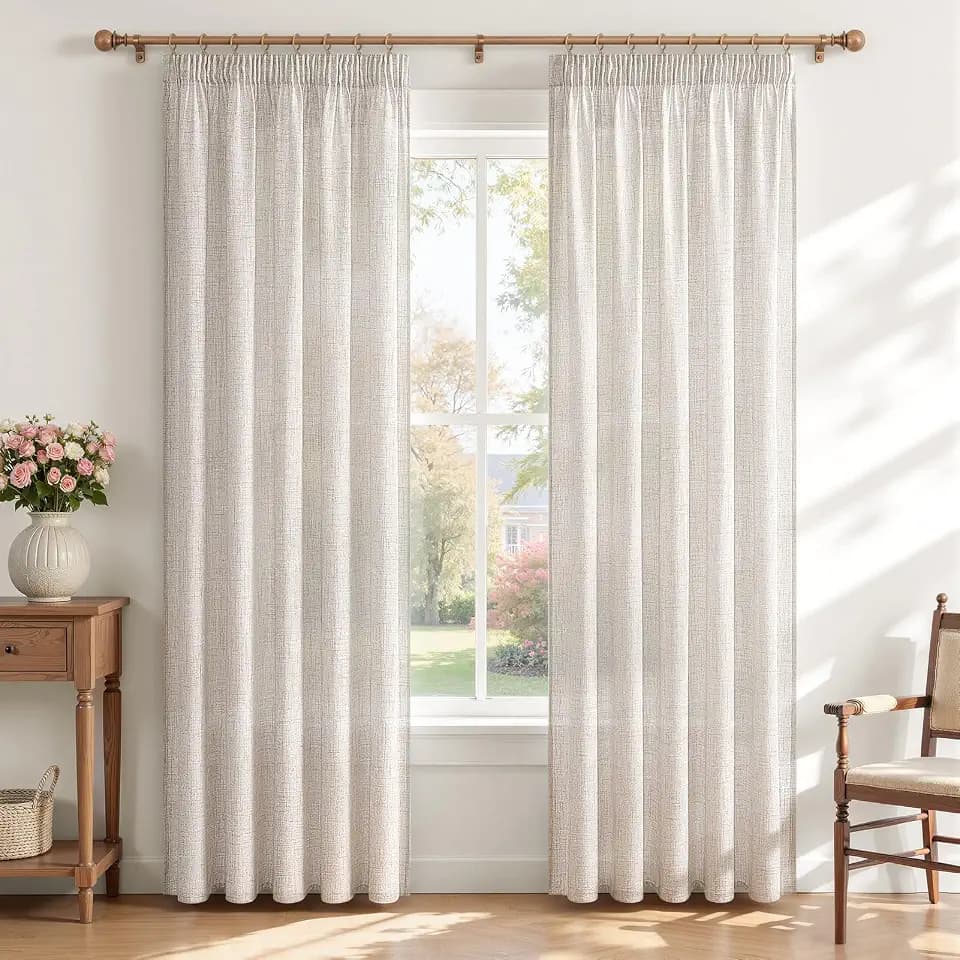 MRTREES Vorhänge mit Kräuselband Leinenoptik Halbtransparent für Fenster Schlafzimmer Wohnzimmer Modern 2er Set, Leinen Gardinen 240 cm Lang 140 cm Breit, Curtains Living Room, Hellbraun