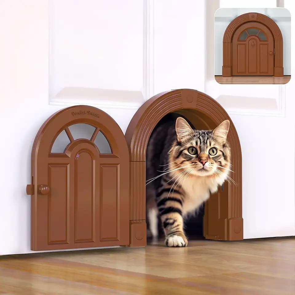 Katzentür Innentür – Meow Manor Extra große Haustiertür, 26 x 28 cm, Keine Klappe, Katzentür für Katzen bis zu 13,6 kg, einfache Selbstmontage, sichere Installation in Minuten, kein Training