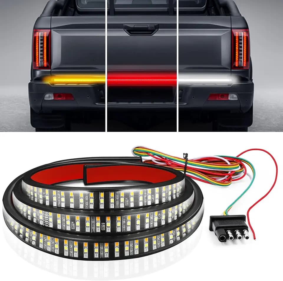 LivTee 60" Truck Tailgate Light Bar, Triple Row 540 LED Brake/Reverse/Sequential Amber Turn Signals, IP68 Waterproof, Truck Accessories