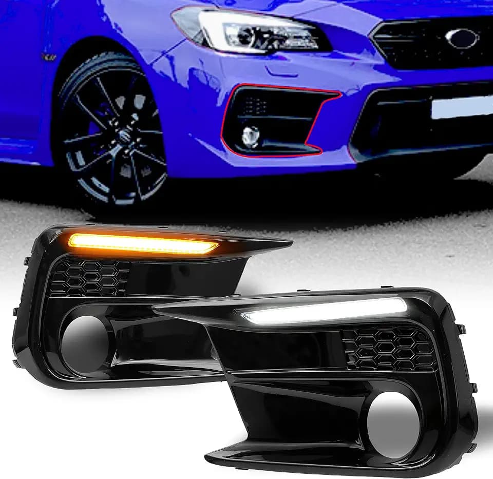 ECOTRIC Fog Lamp Bezel Trim LED DRL and Amber Turn Compatible with WRX STI