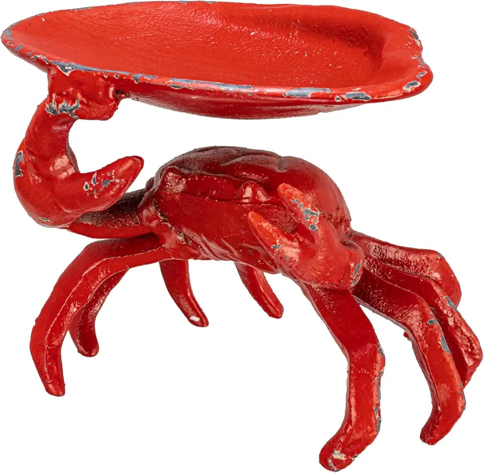 Creative Co-Op Distressed Cast Iron Crab Shaped Decorative Dish, Red
