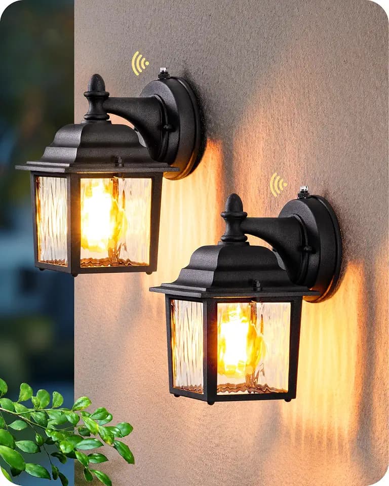 EDISHINE 2 Pack Outdoor Wall Lights, Modern Dusk to Dawn Black Porch Light