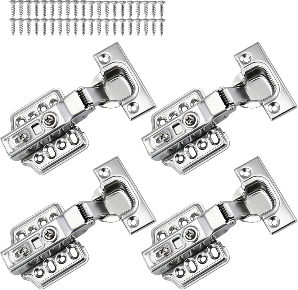 4 Stück Mittelanschlag Softclose Scharnier für Schränke, 3D verstellbare Küchenschrank Scharniere mit Schrauben, Verdeckte Hydraulische,3 mm Starke Edelstahl für Kleiderschränke Schlafzimmer