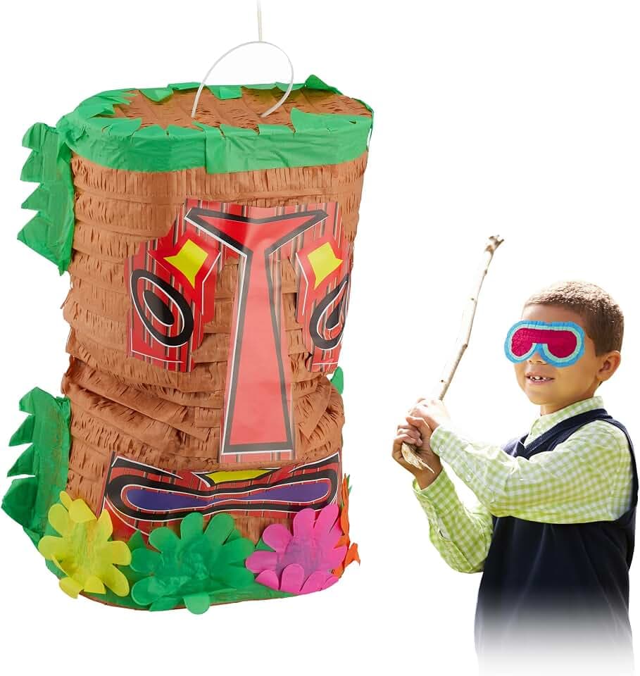 Relaxdays 10031480 Pinata Tiki, große Geburtstagspinata zum Befüllen, Schlagpinata Hawaii, Indianer Pinata zum Aufhängen, bunt