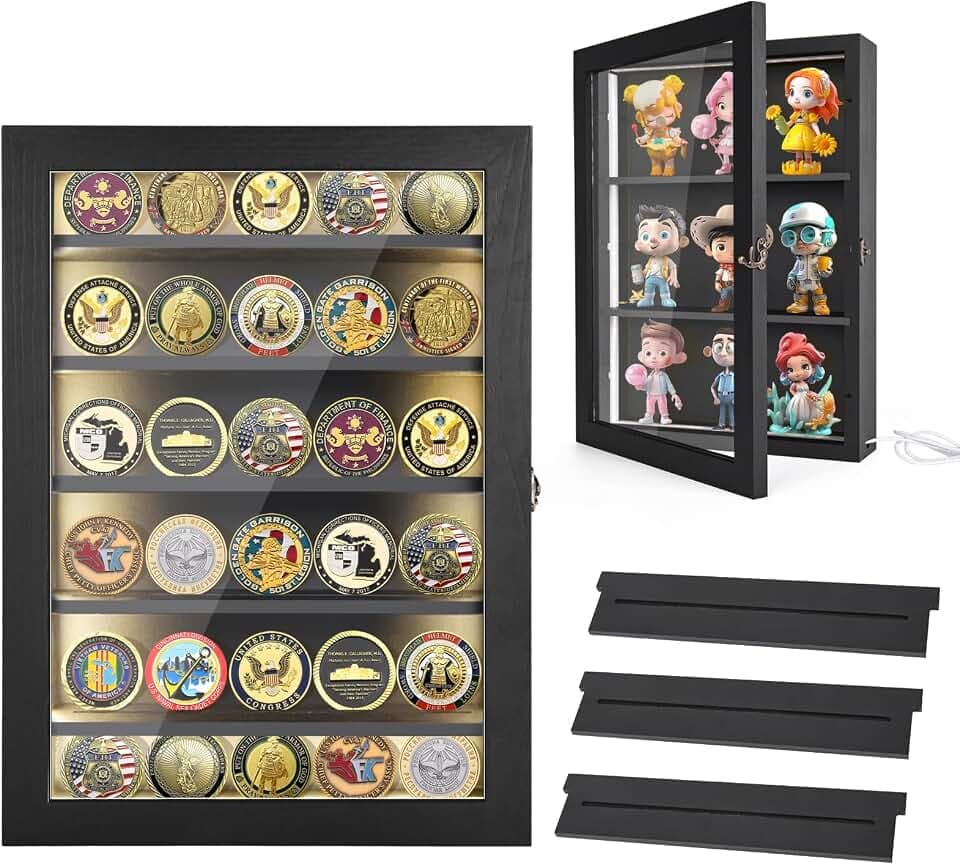 Challenge Münzbox mit Lichtern, Medaillen, Sammelfiguren, Vitrine, LED-Schrank, Schattenbox, Wandmontage, Regal, Kristalle, Münzhalter, Aufbewahrungsbox