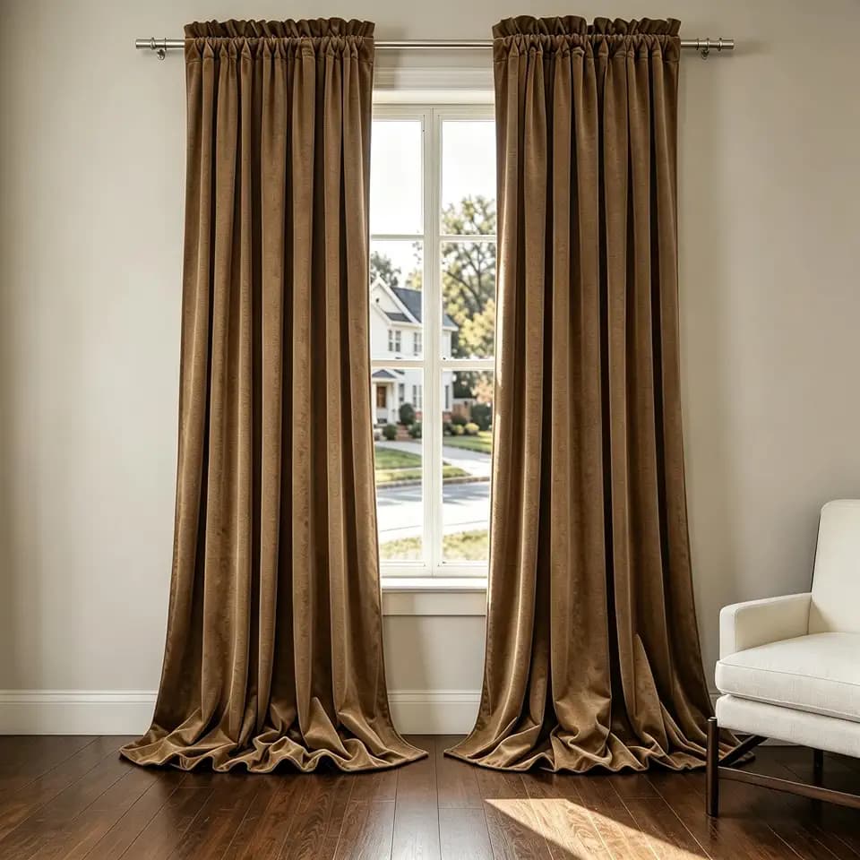 Benedeco Camel Velvet Blackout Curtains 52x84, 2 Panels
