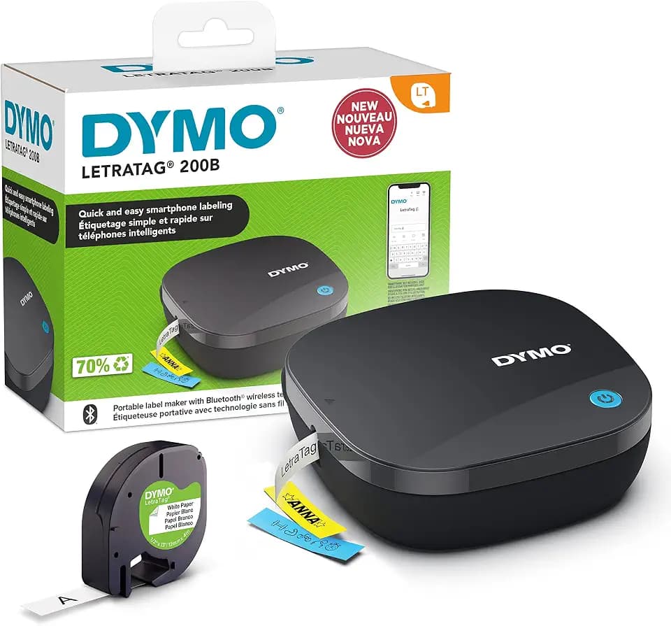 DYMO LetraTag 200B-Beschriftungsgerät mit Bluetooth | kompakter Etikettendrucker | verbindet Sich über Wireless Bluetooth-Technologie mit iOS und Android | inklusive 1 x Papierschriftband in Weiß