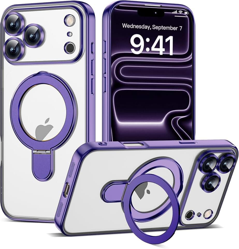 Plating Clear Case for iPhone 17 Pro Max with Stand 6.9", Purple