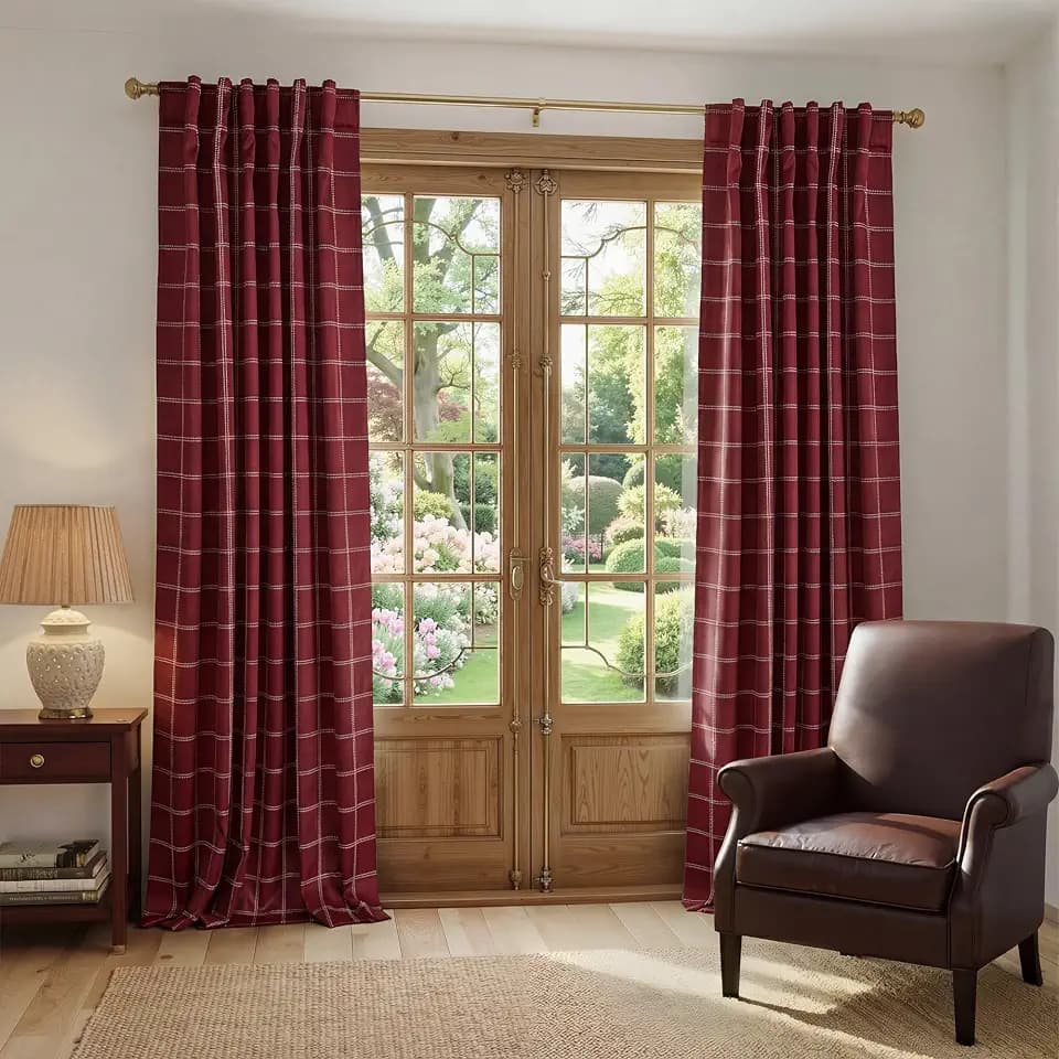 NICETOWN 100% Blackout Red Plaid Farmhouse Curtains 84 Inch Long 2 Panels
