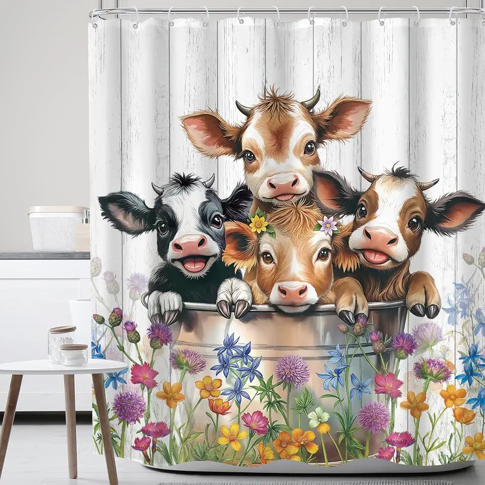 Highland Cow Summer Farmhouse Western Lovely Bathroom Shower Curtain Set