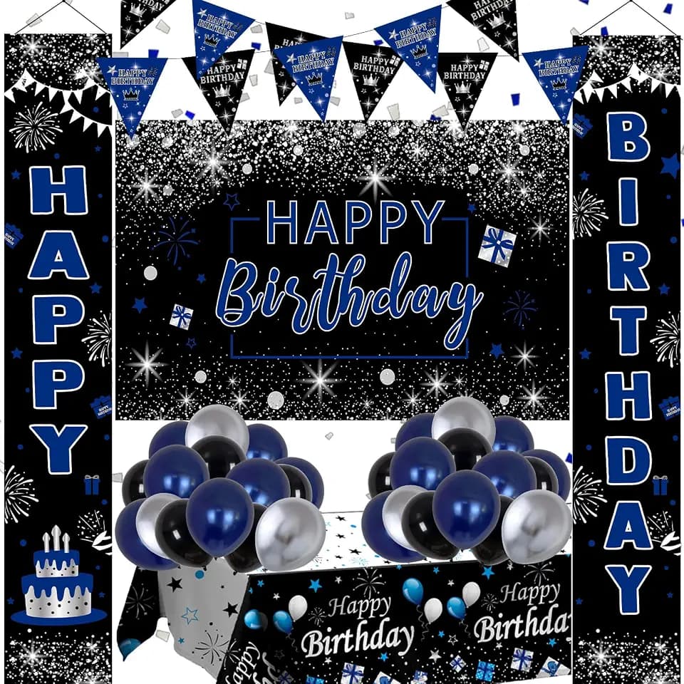 Black and Blue Birthday Party Decorations for Boys Men Women Girls
