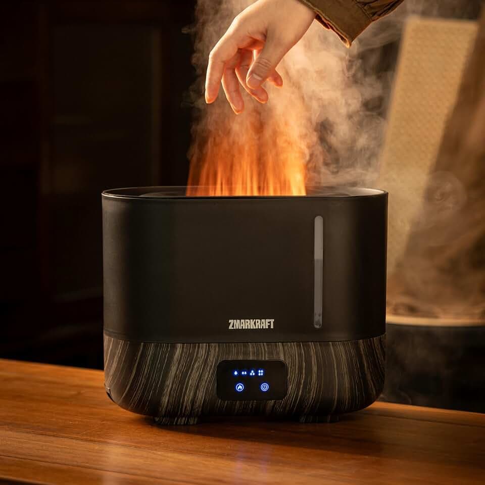 3L Luftbefeuchter mit speziellem Flammenlichteffekt, leise Ultraschallbefeuchtung, Top Fill und einstellbarer Nebelstufe, Cool Mist für Schlafzimmer