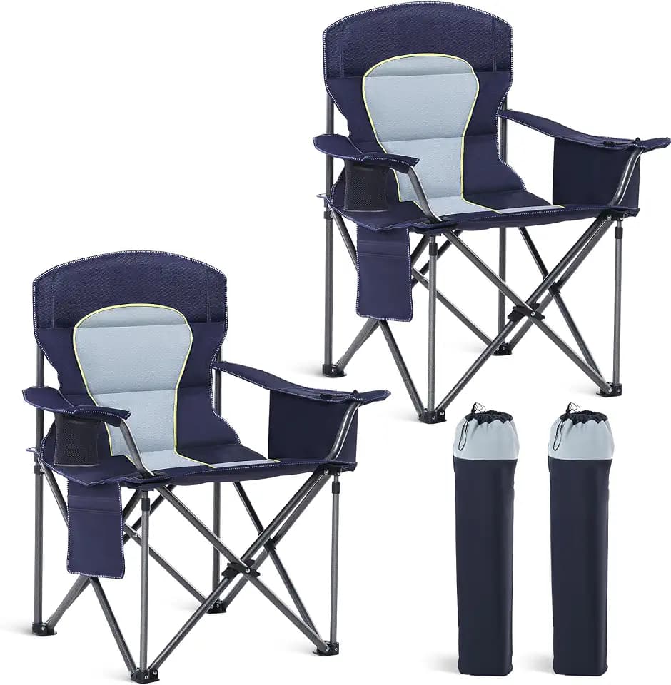 2 Pack Oversized Folding Camping Chair for Adults Support 450 LBS Dark Blue