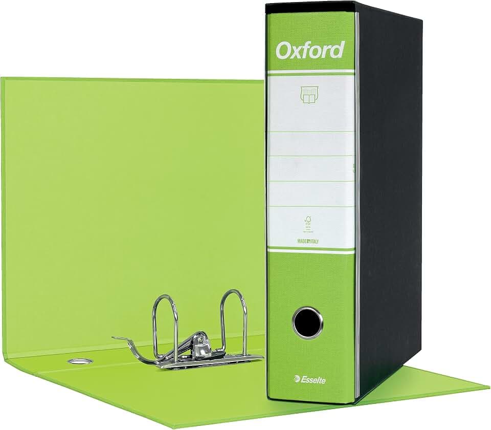 Esselte OXFORD Ordner mit Uhrwerk Nr. 1 im Protokollformat mit 8 cm Rücken - Limettengrün, 6 Stück