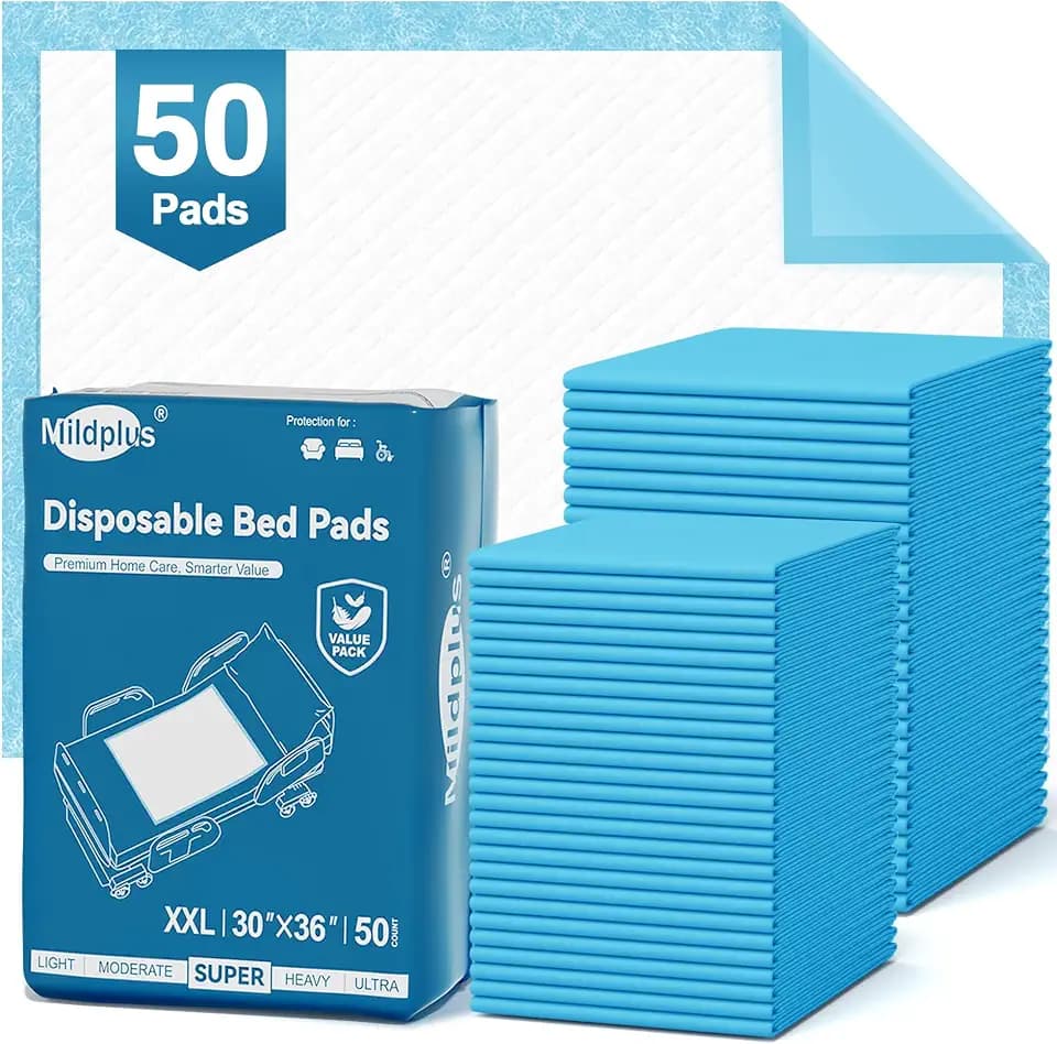 MILDPLUS 50 Count Disposable Bed Pads 30''X36'', Super Absorbent Underpad