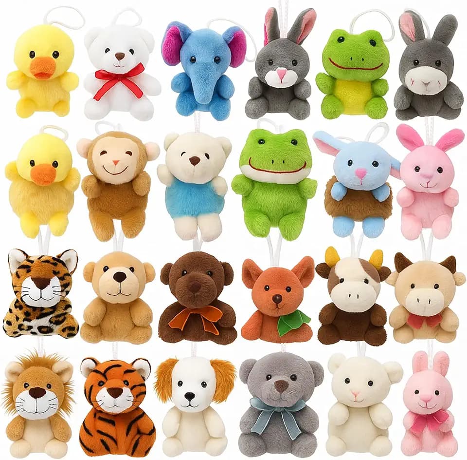 Yaliuliu Mini Stuffed Animals Bulk – 24 Pack Tiny Plushies Keychain for Kids, Small Animal Plush Toys for Classroom Rewards, Birthday Party Favors, Claw Machine, Easter, Halloween & Christmas