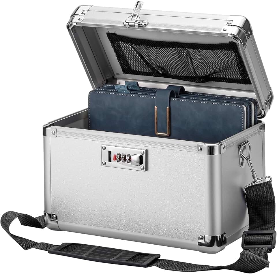 LOCKCURX Lock Box - Security Combination Lock Box, Locking Storage Case for Personal Items and Medicine, Childproof Lockable Lockbox for Home/Office/School, 11.2x7.4x6.8 Inch, Silver