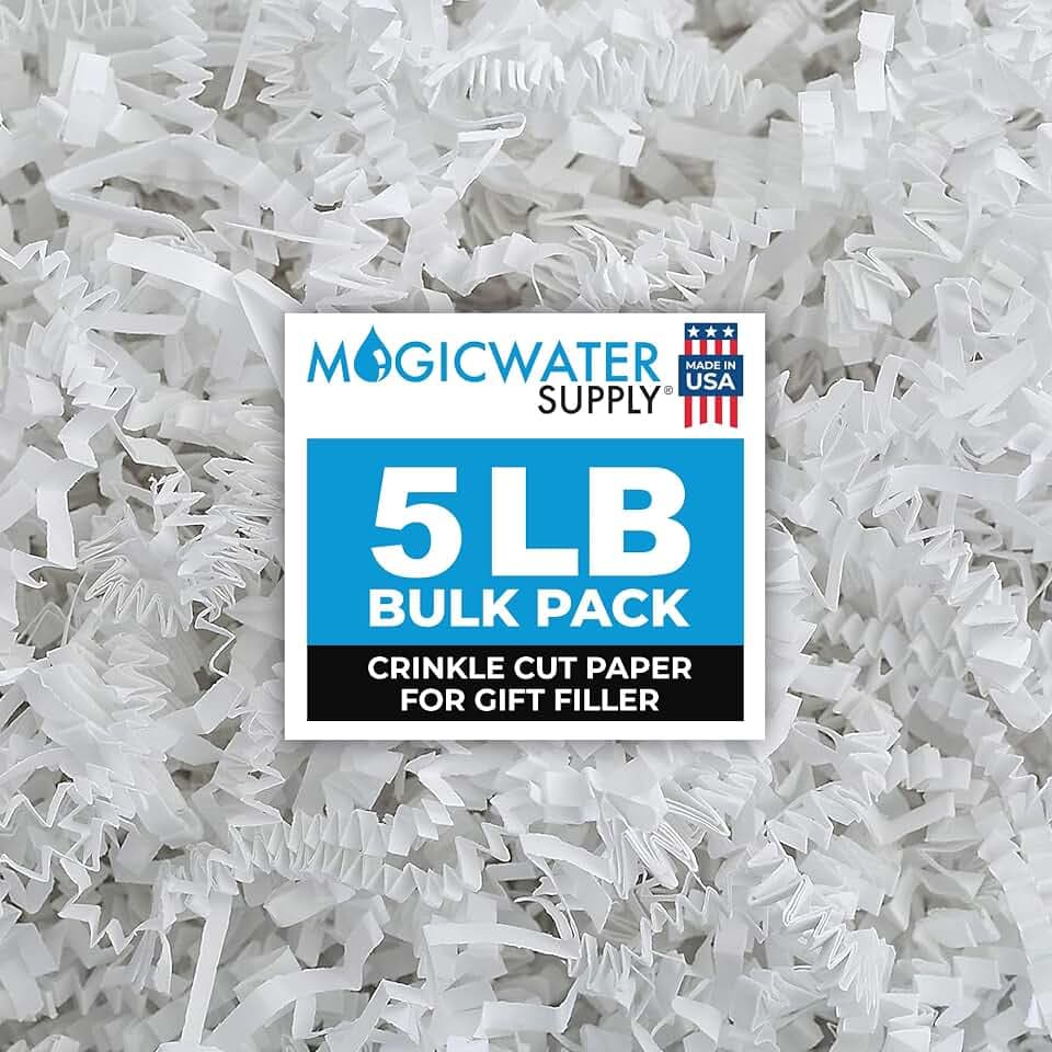 MagicWater Crinkle Cut Paper for Gift Baskets - 5LB - White