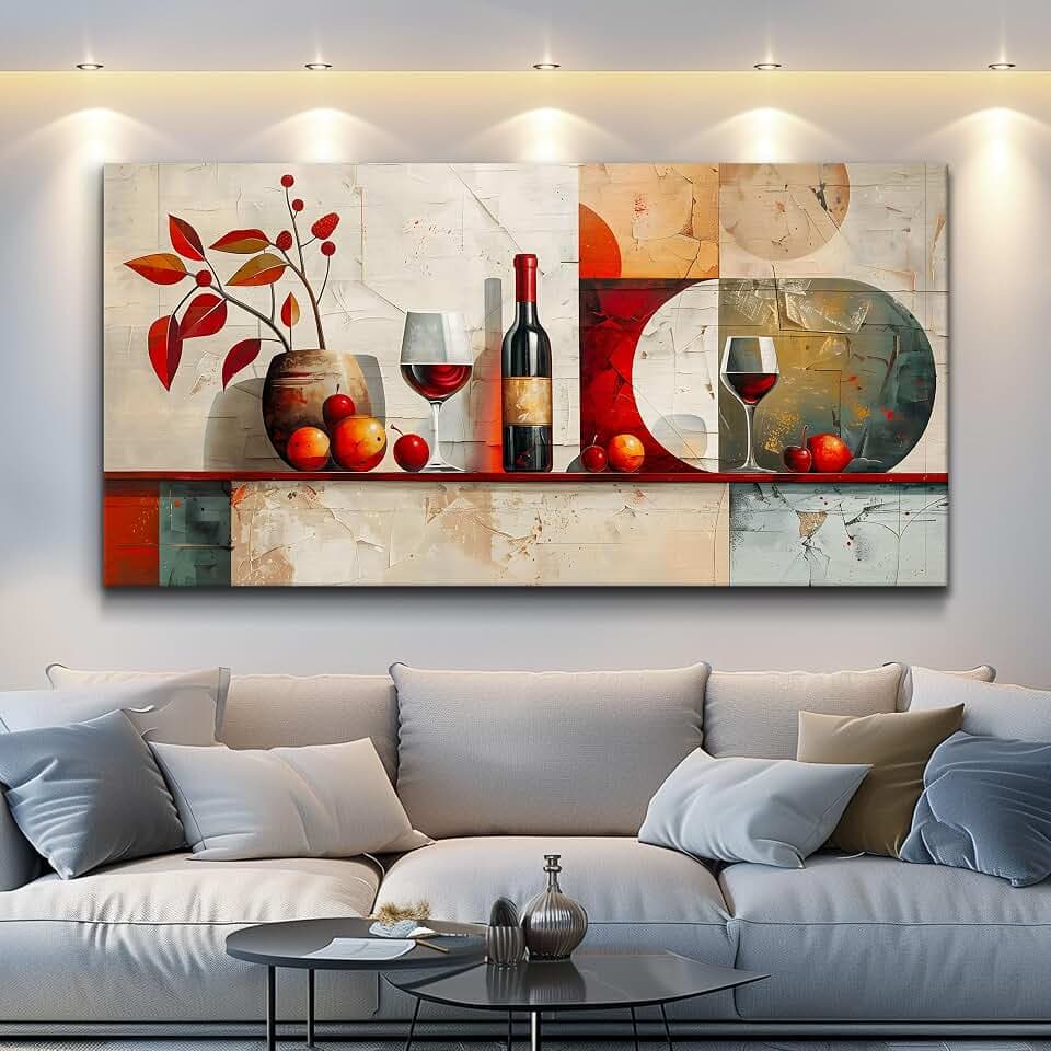 Large Canvas Wall Art for Kitchen Wall Decor for Living Room Restaurant Pub Decorations Wine Glass Mural Still Life Abstract Pictures Artwork Restaurant Mural Home Decor Painting 30"x60"
